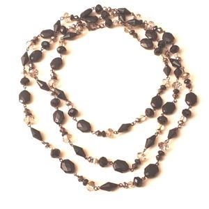 Crystals High Fashion Long Black Gry & Clear Shaped Necklace